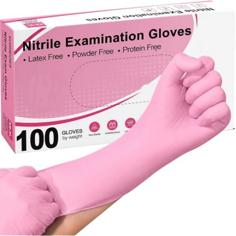 Rubber Glove Cleaning - ถุงมือไนไตรล์สีชมพูแบบใช้แล้วทิ้ง 100-200 ชิ้น หนา 3.5 มิล