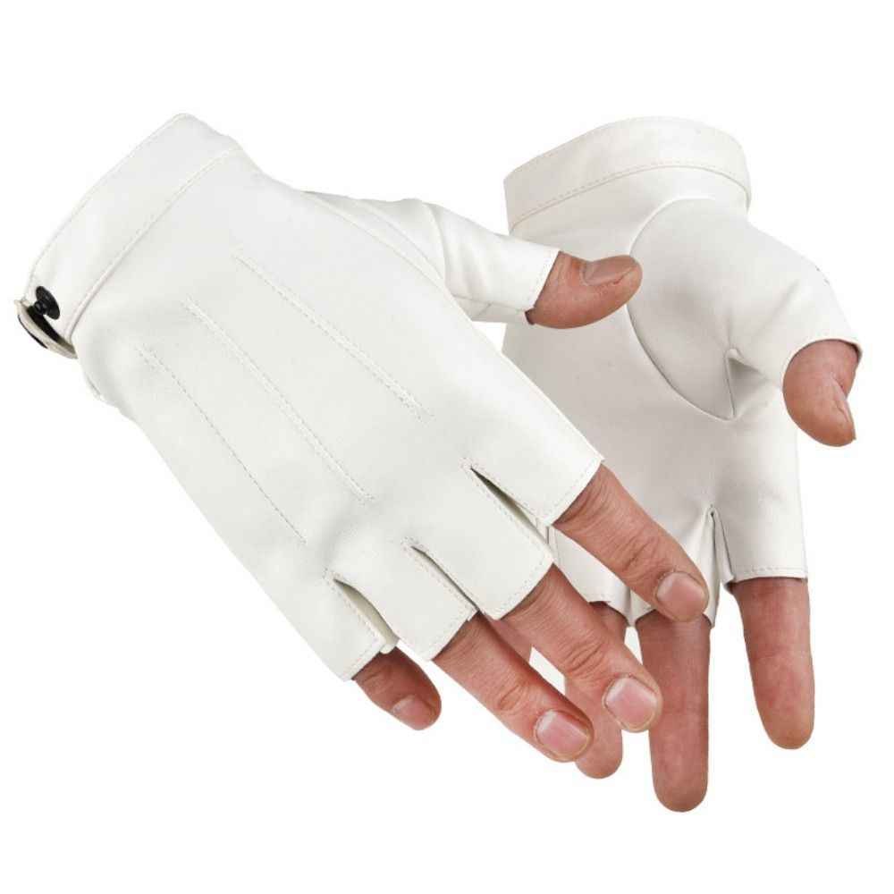 Leather Driving Glove - แฟชั่นพังก์ PU ถุงมือขับรถ ดีไซน์ปุ่ม กันลื่น ถุงมือไร้นิ้ว