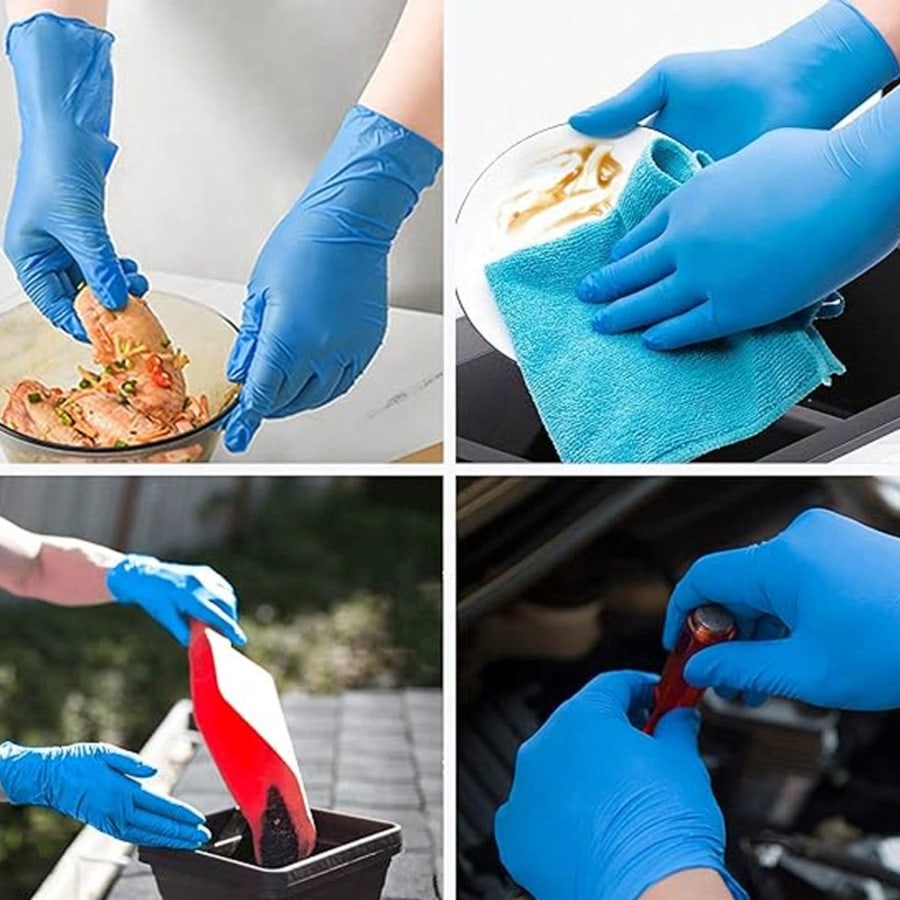 Rubber Glove Cleaning - ถุงมือไนไตรล์แบบใช้แล้วทิ้งสำหรับงานหนัก 100 ชิ้น ปราศจากแป้งและลาเท็กซ์ เหมาะสำหรับช่างเครื่อง ซ่อมรถยนต์