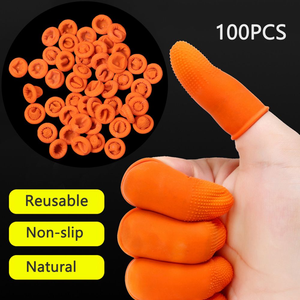 Rubber Glove Cleaning - 100 ชิ้น อุปกรณ์ทำความสะอาด ปลอกนิ้วป้องกันทำจากยางลาเท็กซ์ธรรมชาติ สีส้ม ถุงมือป้องกัน