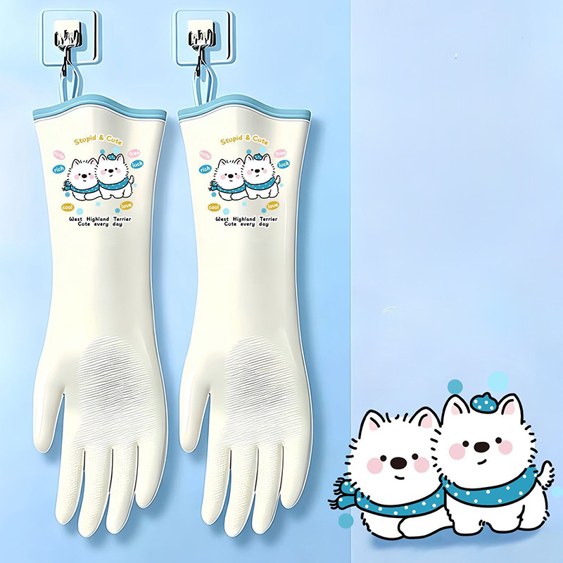 Dish Glove Rubber - ถุงมือล้างจานไนไตรล์ หนา กันน้ำ สวมใส่สบาย อ่อนโยนต่อผิว มีดีไซน์สำหรับแขวน